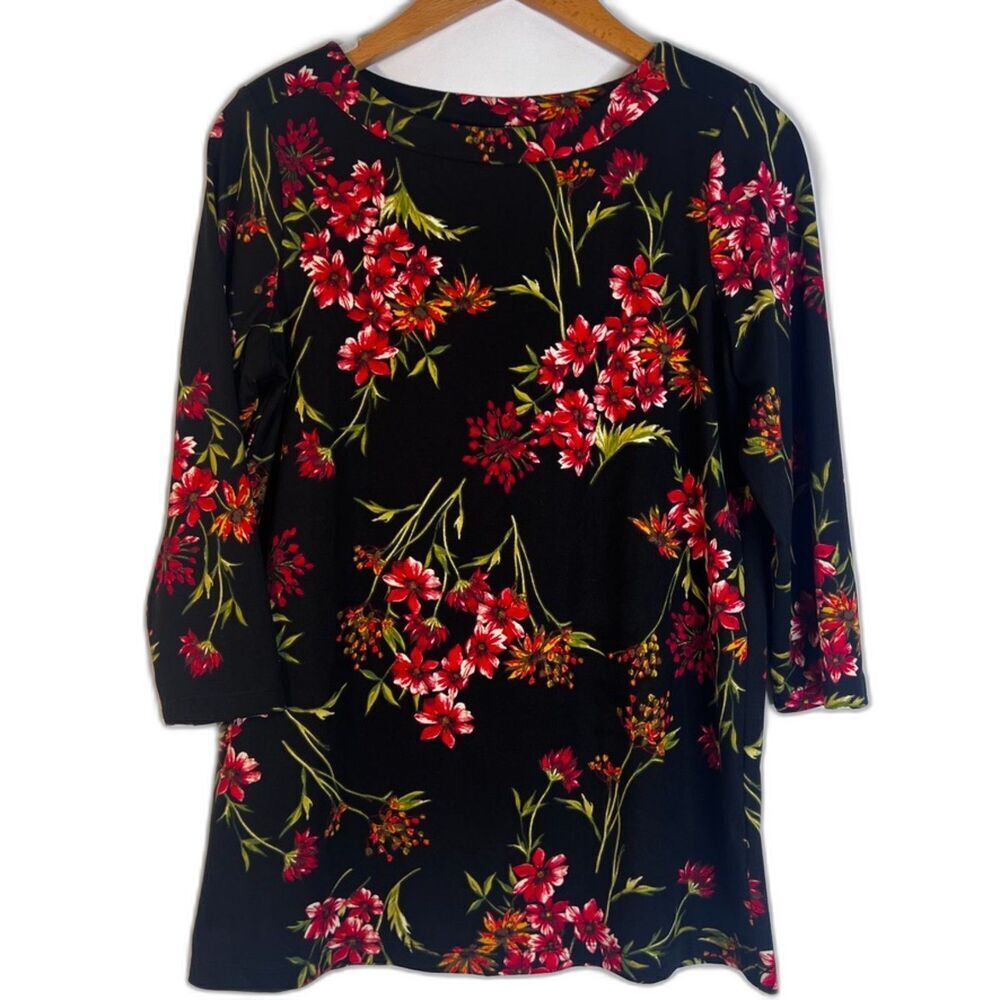 White House Black Market Top Floral 3/4 Sleeve Boat Neck Casual Spring Medium